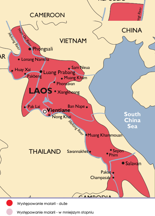 laos malaria mapa występowania